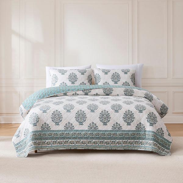 lush décor Sofia Flower Block Bouquet Reversible Cotton Quilt 3Pc Set