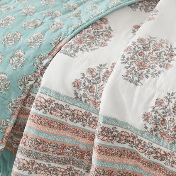 Lush Décor Sofia Flower Block Bouquet Reversible Cotton Throw Blanket