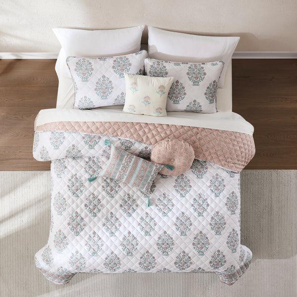 Lush Décor Sofia Flower Block Bouquet Reversible Quilt 6Pc Set