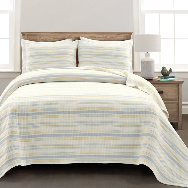 lush décor Solange Stripe Kantha Pick Stitch Yarn Dyed Cotton Woven Quilt/Coverlet Set