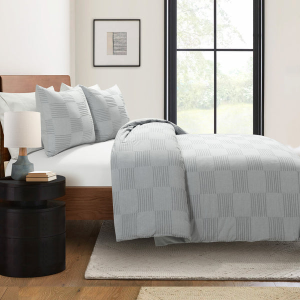 Lush Décor Sorano Chambray Textured Jacquard Cotton Duvet Cover 3 Piece Set