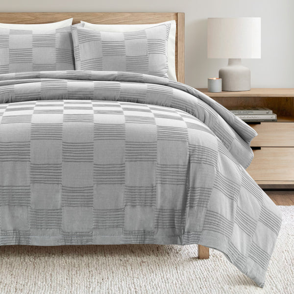 lush décor Sorano Chambray Textured Jacquard Cotton Duvet Cover 3 Piece Set