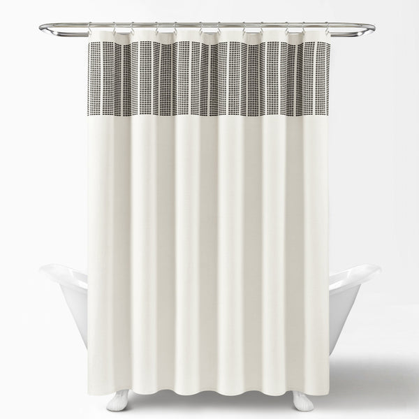 Lush Décor Stitched Woven Stripe Yarn Dyed Recycled Cotton Blend Shower Curtain