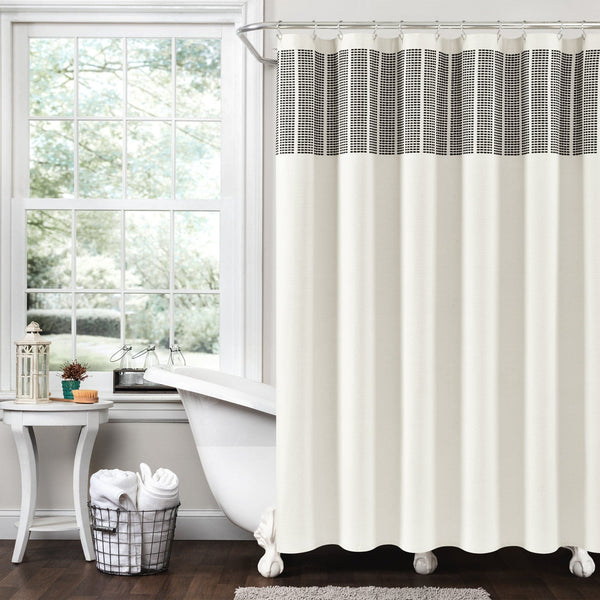 lush décor Stitched Woven Stripe Yarn Dyed Recycled Cotton Blend Shower Curtain