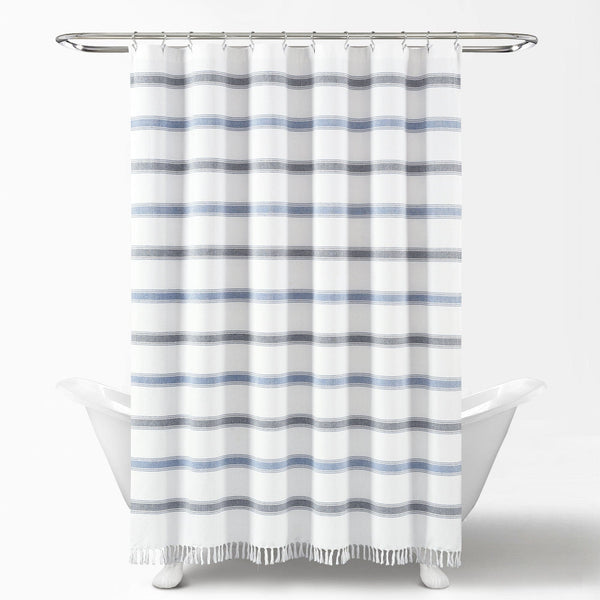 Lush Décor Stripe Woven Textured Yarn Dyed Recycled Cotton Shower Curtain