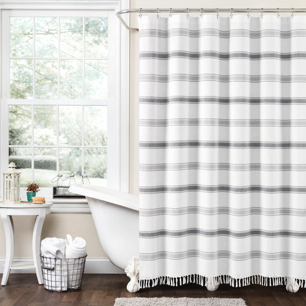 Lush Décor Stripe Woven Textured Yarn Dyed Recycled Cotton Shower Curtain