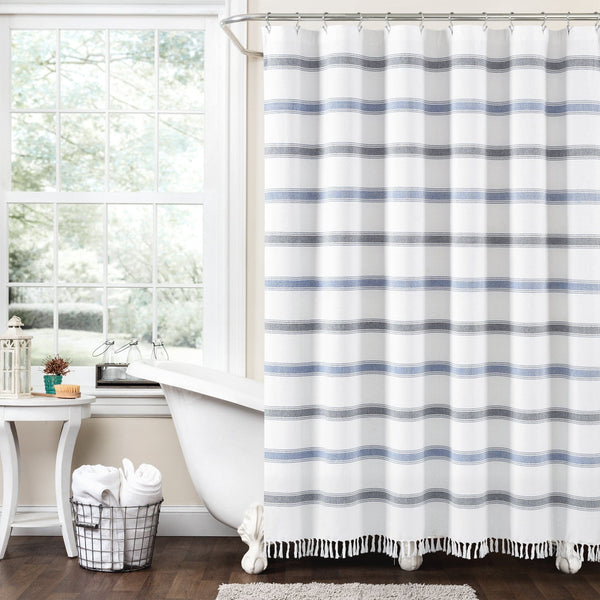 lush décor Stripe Woven Textured Yarn Dyed Recycled Cotton Shower Curtain
