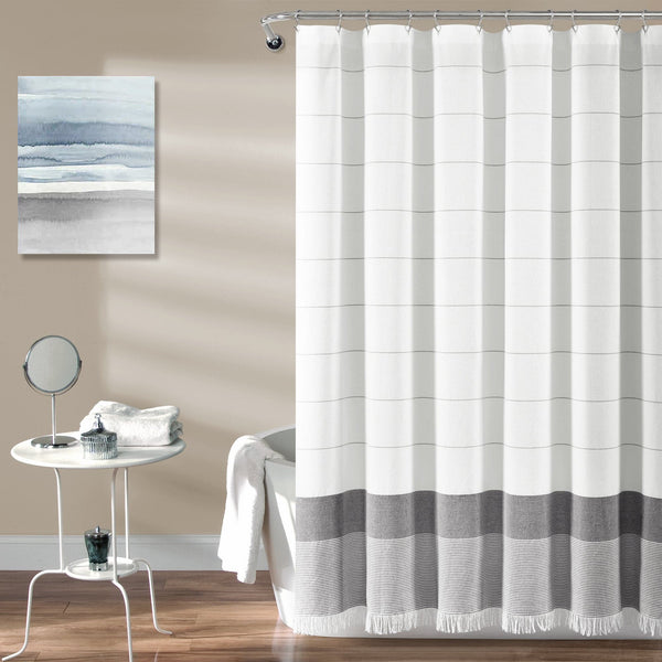 Lush Décor Stripe Yarn Dyed Tassel Fringe Woven Cotton Shower Curtain
