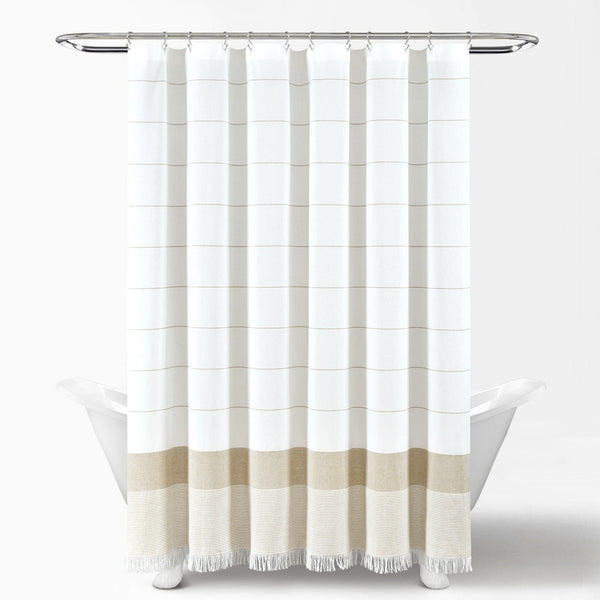 Lush Décor Stripe Yarn Dyed Tassel Fringe Woven Cotton Shower Curtain