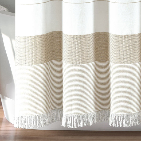 Lush Décor Stripe Yarn Dyed Tassel Fringe Woven Cotton Shower Curtain