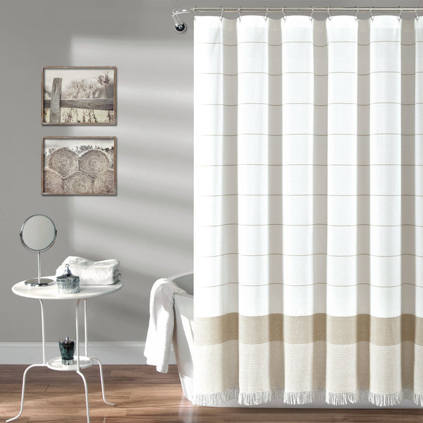 lush décor Stripe Yarn Dyed Tassel Fringe Woven Cotton Shower Curtain