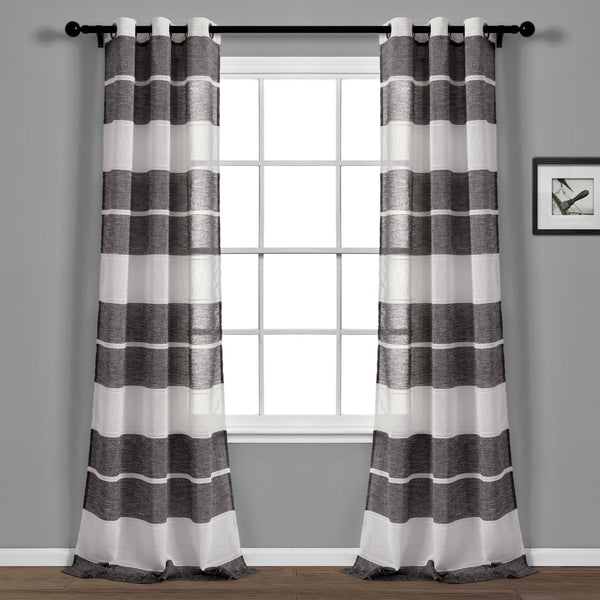 Lush Décor Textured Stripe Grommet Sheer Window Curtain Panel Set