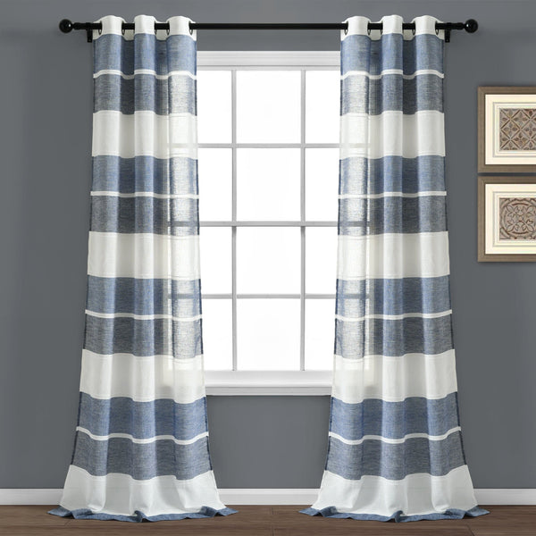 lush décor Textured Stripe Grommet Sheer Window Curtain Panel Set