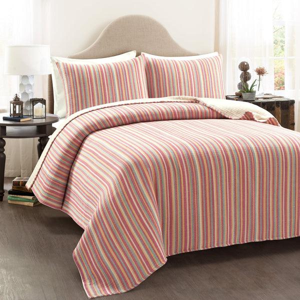 lush décor Tracy Stripe Pick Stitch Kantha Yarn Dyed Cotton Woven Quilt/Coverlet Set