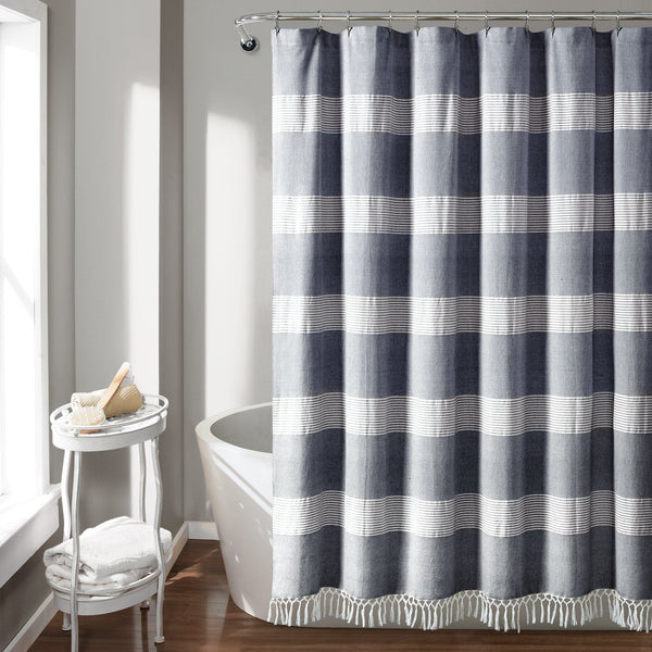 Lush Décor Tucker Stripe Yarn Dyed Knotted Tassel Shower Curtain