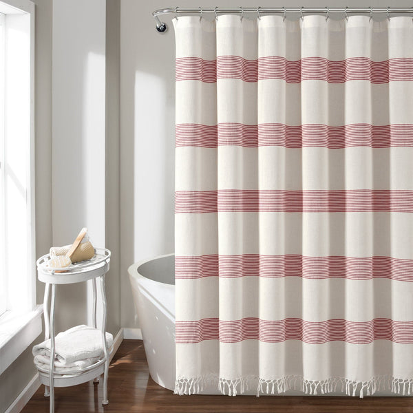 Lush Décor Tucker Stripe Yarn Dyed Knotted Tassel Shower Curtain
