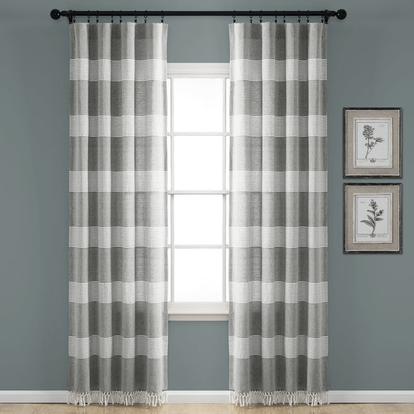 Lush Décor Tucker Stripe Yarn Dyed Knotted Tassel Window Curtain Panel Set