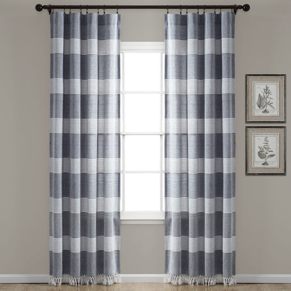 Lush Décor Tucker Stripe Yarn Dyed Knotted Tassel Window Curtain Panel Set