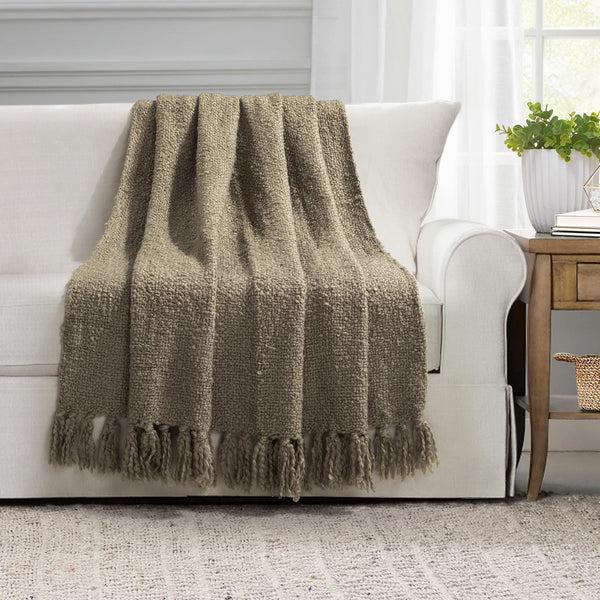 lush décor Tulum Boucle Textured Woven Fringed Throw Blanket