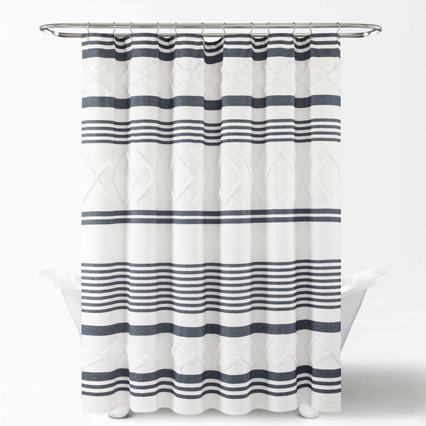 Lush Décor Urban Diamond Stripe Woven Tufted Recycled Cotton Blend Shower Curtain