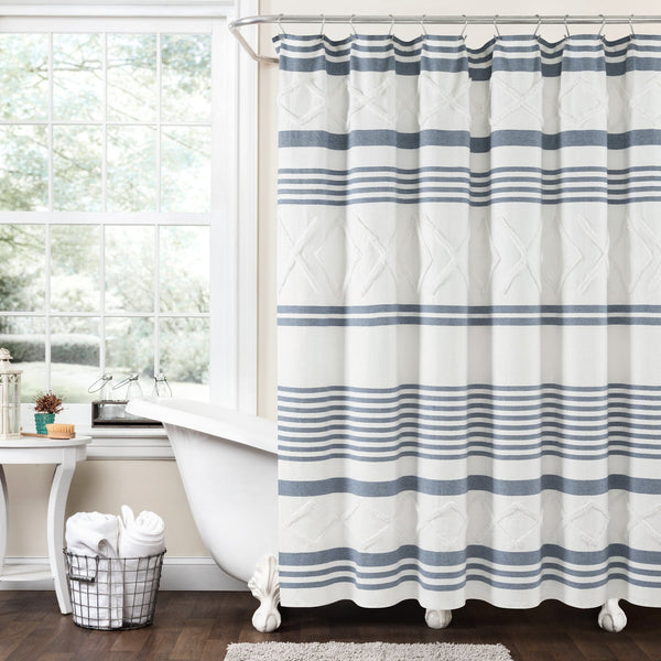 Lush Décor Urban Diamond Stripe Woven Tufted Recycled Cotton Blend Shower Curtain