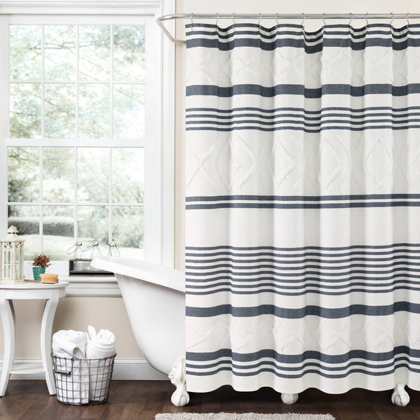 lush décor Urban Diamond Stripe Woven Tufted Recycled Cotton Blend Shower Curtain