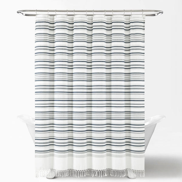 Lush Décor Urban Woven Yarn Dyed Recycled Cotton Blend Shower Curtain