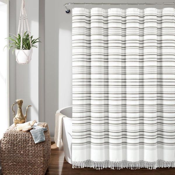 Lush Décor Urban Woven Yarn Dyed Recycled Cotton Blend Shower Curtain