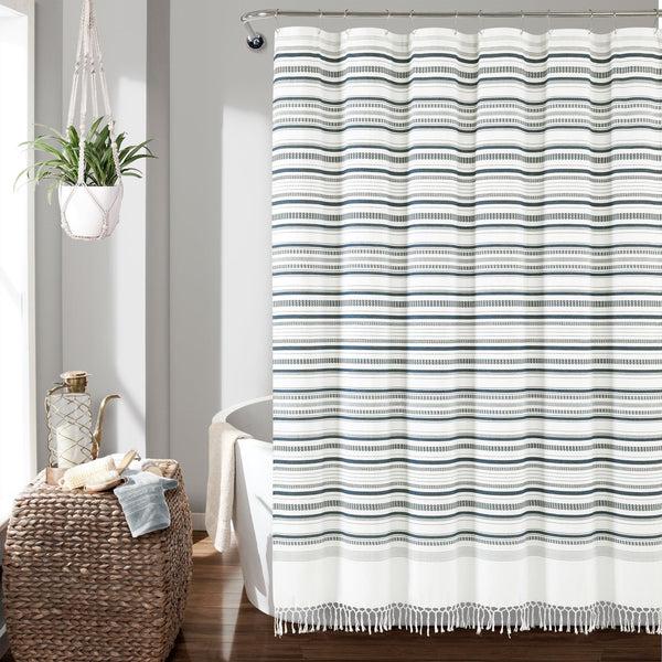 lush décor Urban Woven Yarn Dyed Recycled Cotton Blend Shower Curtain