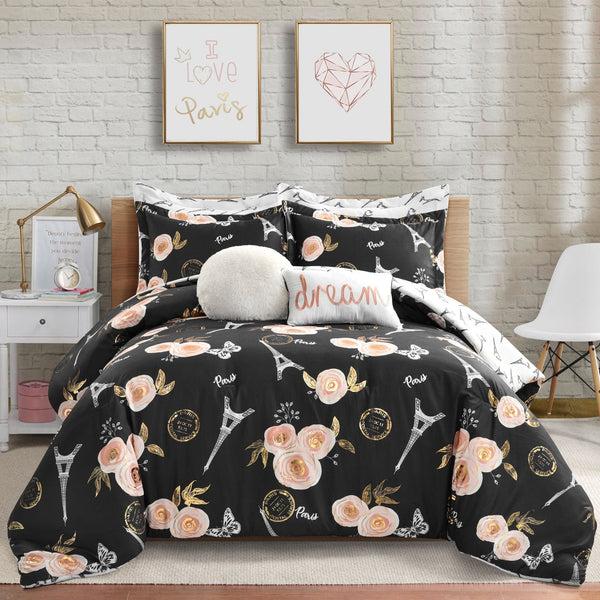 Lush Décor Vintage Paris Rose Butterfly Script Comforter Set