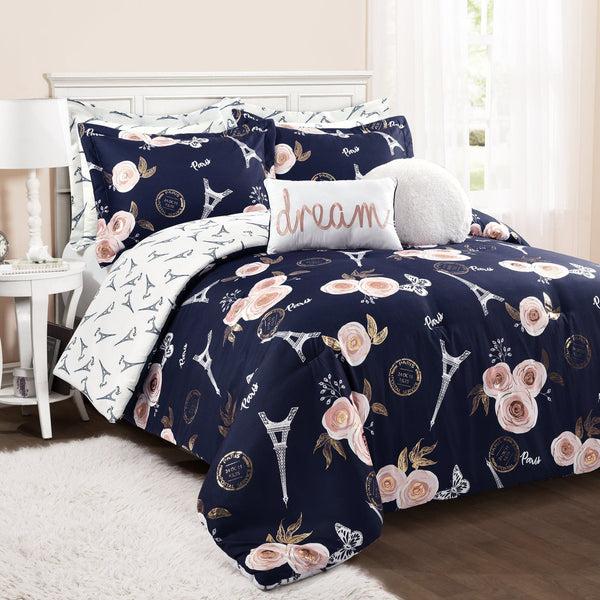 Lush Décor Vintage Paris Rose Butterfly Script Comforter Set