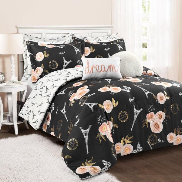 Lush Décor Vintage Paris Rose Butterfly Script Comforter Set