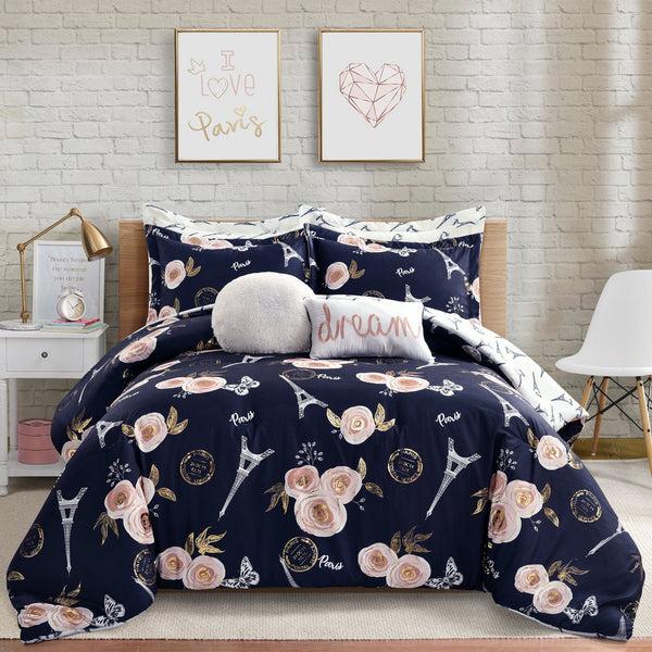 lush décor Vintage Paris Rose Butterfly Script Comforter Set