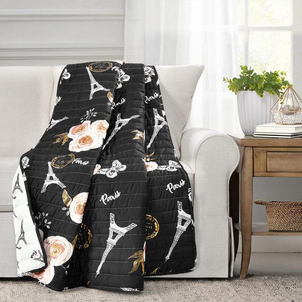 Lush Décor Vintage Paris Rose Butterfly Script Throw