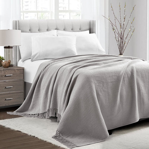 lush décor Waffle Cotton Knit Tassel Fringe Blanket/Coverlet