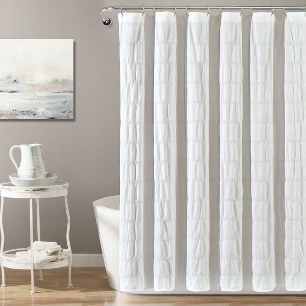 Lush Décor Waffle Stripe Woven Cotton Shower Curtain
