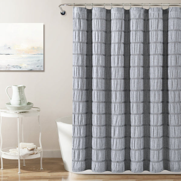lush décor Waffle Stripe Woven Cotton Shower Curtain