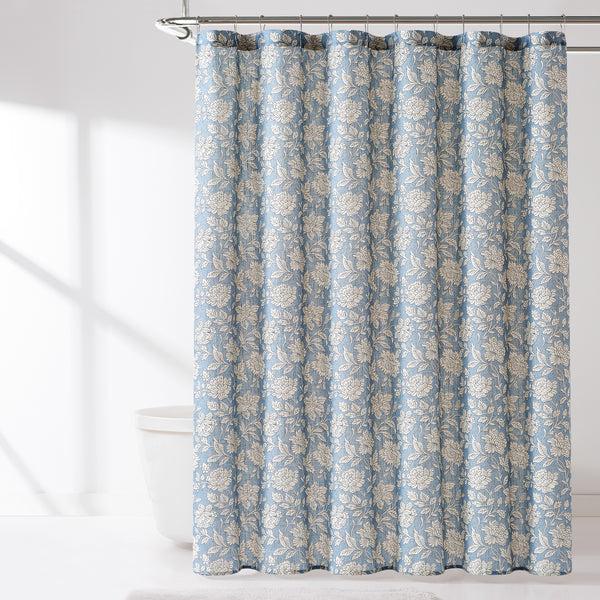 lush décor Zara Floral Block Linen Textured Shower Curtain