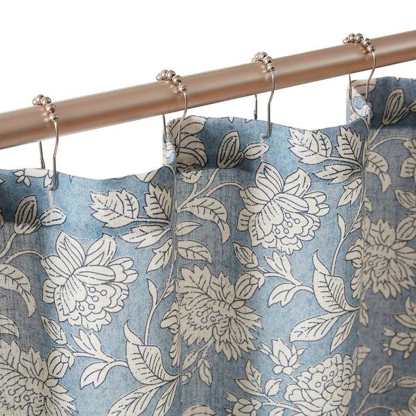 Lush Décor Zara Floral Block Linen Textured Shower Curtain