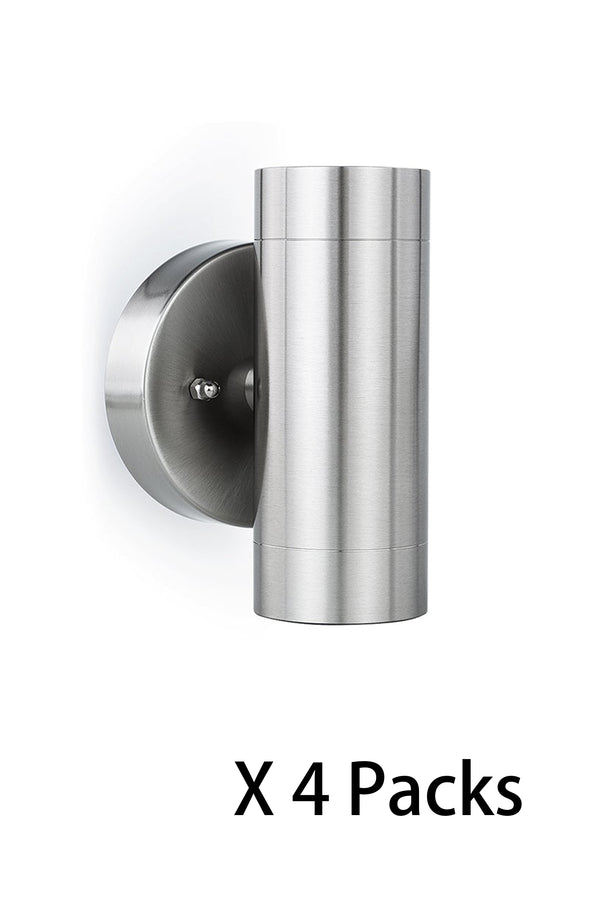 Lutec 4 Packs LUTEC - 2-Light Brushed Stainless Steel Outdoor Integrated LED Wall Lantern Sconce 3000K 11W 800LM Silver Integrated Outdoor Wall Light