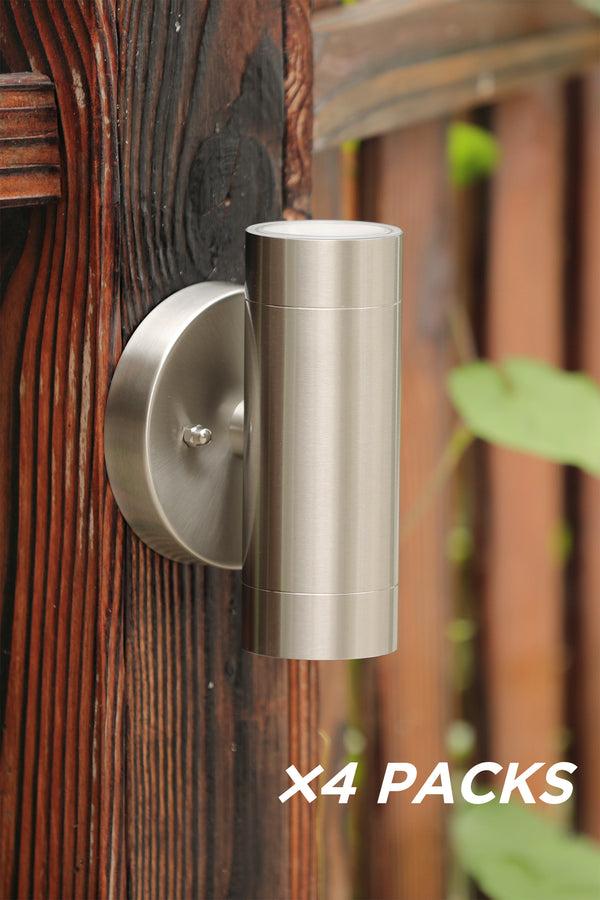 lutec 4 Packs LUTEC - 2-Light Brushed Stainless Steel Outdoor Integrated LED Wall Lantern Sconce 3000K 11W 800LM Silver Integrated Outdoor Wall Light
