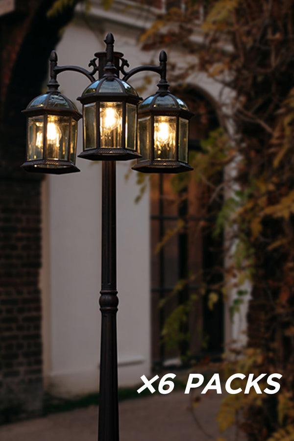 Lutec 6 Packs LUTEC-HIGH POST 3-Head Die-Cast Aluminum LED Outdoor Hard Wired Street Light (Head & Pole) Bronze
