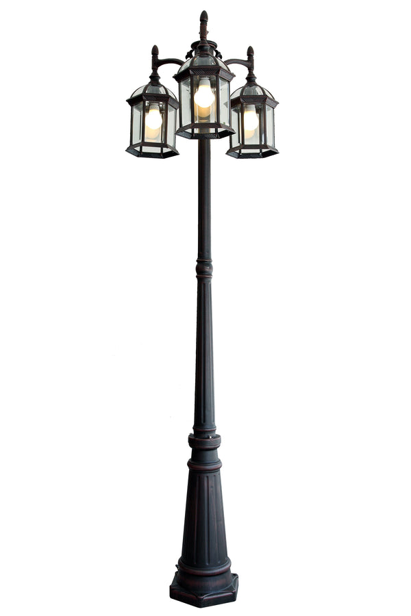Lutec 6 Packs LUTEC-HIGH POST 3-Head Die-Cast Aluminum LED Outdoor Hard Wired Street Light (Head & Pole) Bronze