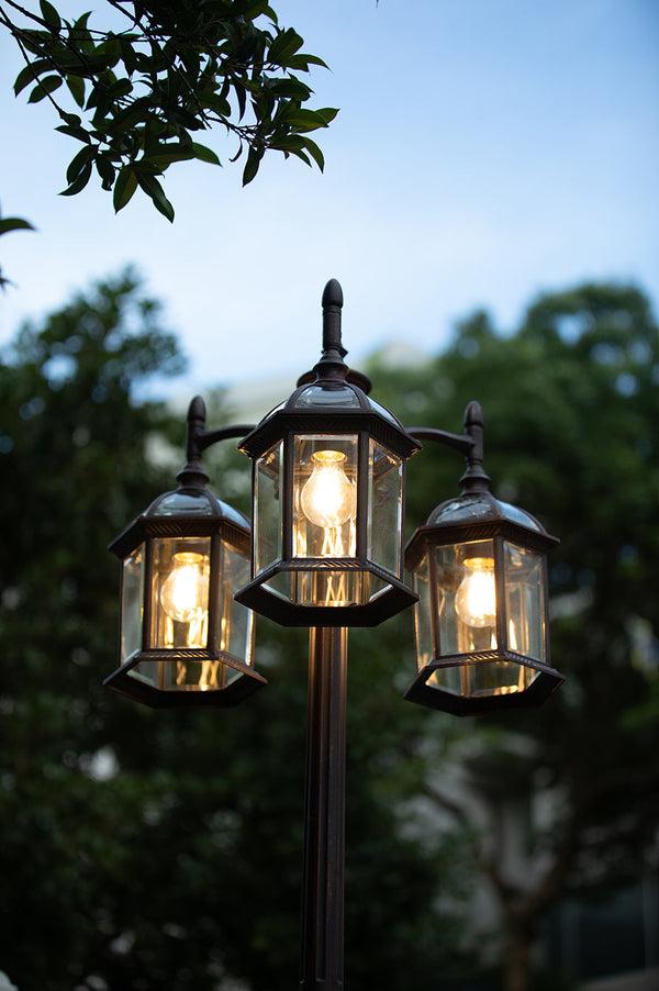 Lutec 6 Packs LUTEC-HIGH POST 3-Head Die-Cast Aluminum LED Outdoor Hard Wired Street Light (Head & Pole) Bronze