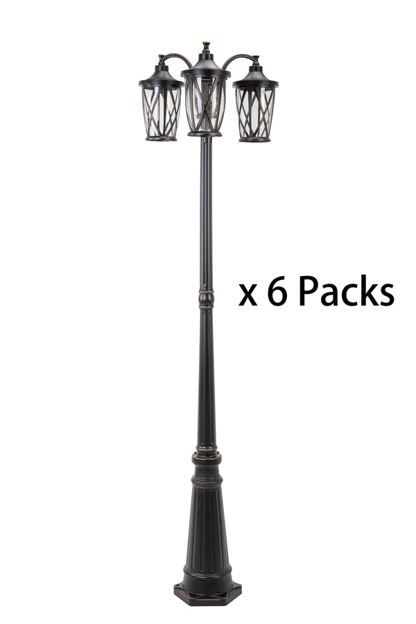 Lutec 6 Packs LUTEC-HIGH POST 3-Head Die-Cast Aluminum LED Outdoor Hard Wired Street Light (Head & Pole) Bronze 6 Packs