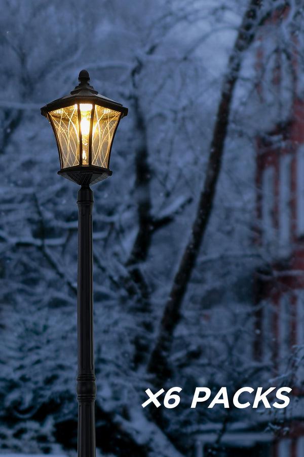 lutec 6 Packs LUTEC-Single Head Outdoor Solar Post Light Dusk to Dawn 200LM 2700K 3.7V Up To 8hour Runtime Black(Head+Post) 6 packs