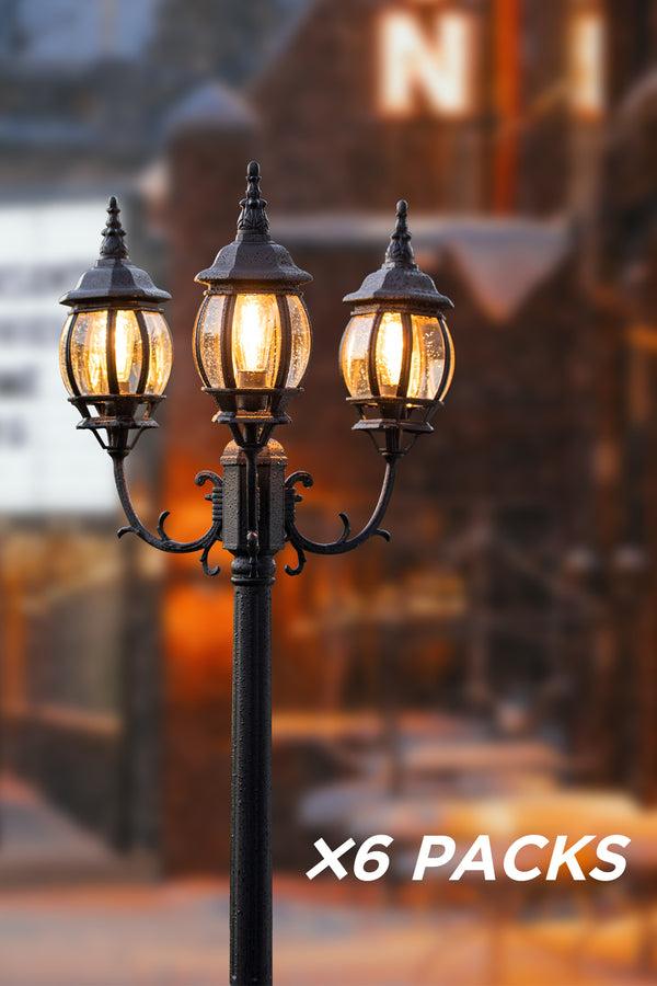 Lutec 6 Packs LUTEC-VINTAGE 3-Head Die-Cast Aluminum LED Outdoor Hard Wired Street Light (Head & Pole)