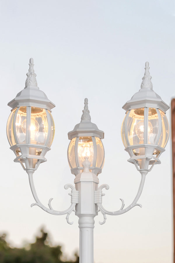 lutec 6 PACKS LUTEC-VINTAGE 3-Head Die-Cast Aluminum LED Outdoor Hard Wired Street Light (Head & Pole) White