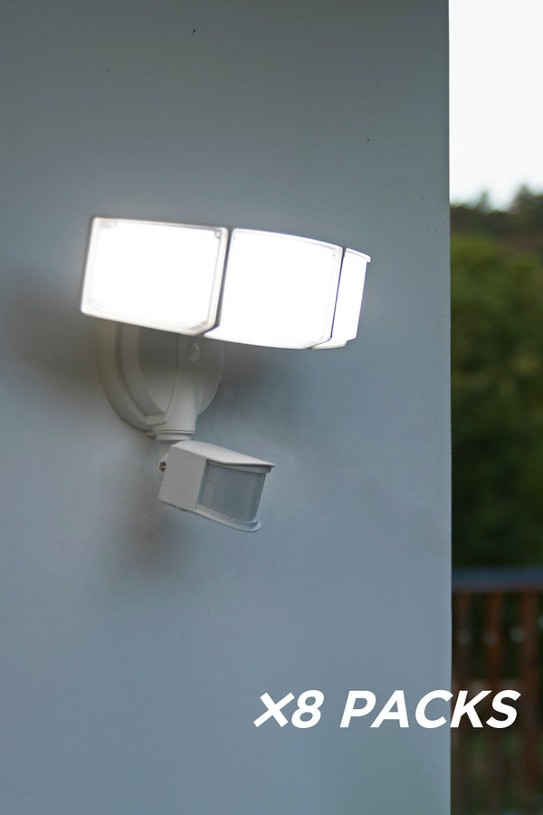 lutec 8 PACKS LUTEC 72W 7500LM LED Security Lights Motion Sensor Light Outdoor 5000K Daylight IP65 Waterproof Dusk to Dawn 3-Head Motion Detected Flood Light for Garage Yard Porch(White)