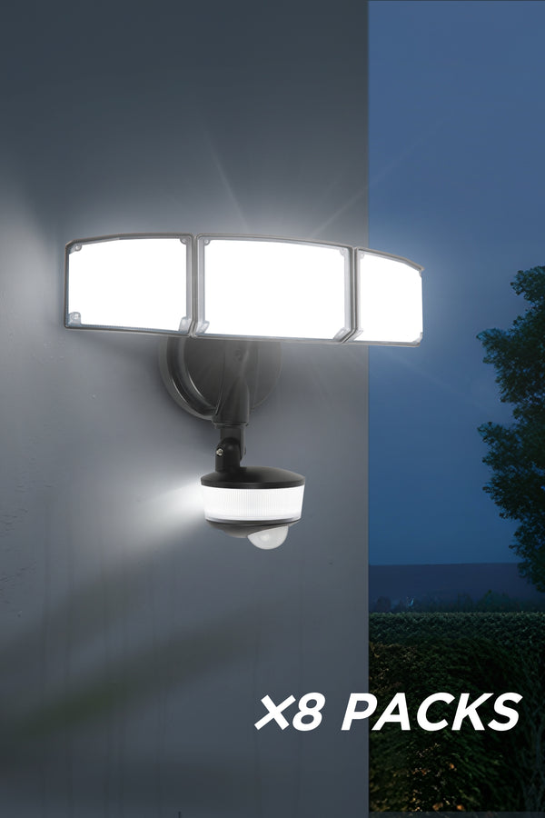 lutec 8 PACKS LUTEC-74W 7000 Lumen Motion Sensor Outdoor Lights 5000K Daylight IP65 Waterproof Flood Lights Outdoor with Night Light Dusk to Dawn Motion Detector Security Lights for Outside Garage Yard-Black